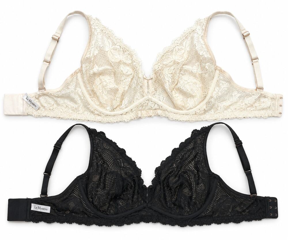 Le Mystere Lace Underwire Bra Set of 2 Women's 34DDD Black Ivory Unlined Bras